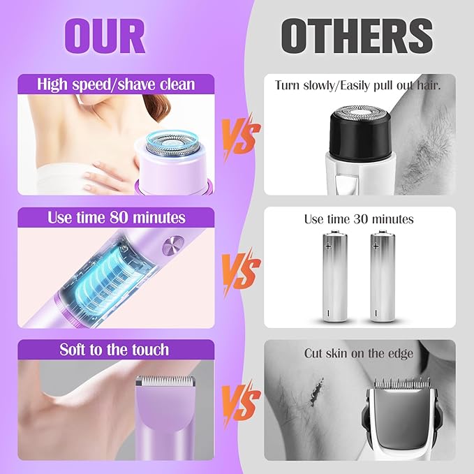 Bikini Trimmer for Women Electric Razors for Women Women's Electric Razor 2 in 1 Shaver Pubic Hair Trimmer Ipx7 Waterproof Wet Dry Use Bikini Shaver for Ladies Pubic, Legs, Face, Underarms (Purple)