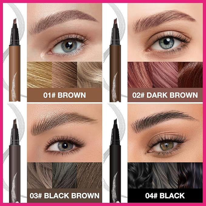 Kaely Microblading Eyebrow Pen with Multiple Fork Tips, Square Brush Magic Eyebrow Contouring Pen Waterproof, 3d Eye Brow Pencils for Women, Create Natural Hair-Like Brows, 103 Black Brown