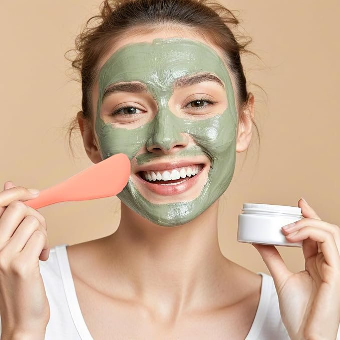 Silicone Face Mask Brush, Soft Facial Cleansing Scrubber, 2 Pcs Double-End Facial Mask Brush for Mud, Clay, DIY, Skincare Applicator Tools (Orange and Green)