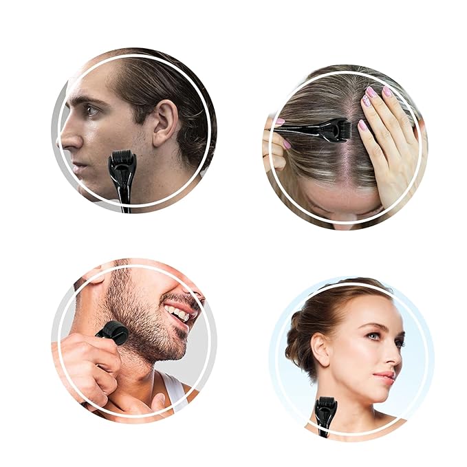 Derma Roller Titanium, Microneedling Roller with 540 Needles, Beard Roller, Micro Needle Roller for Men and Women Home Use - Jet Black