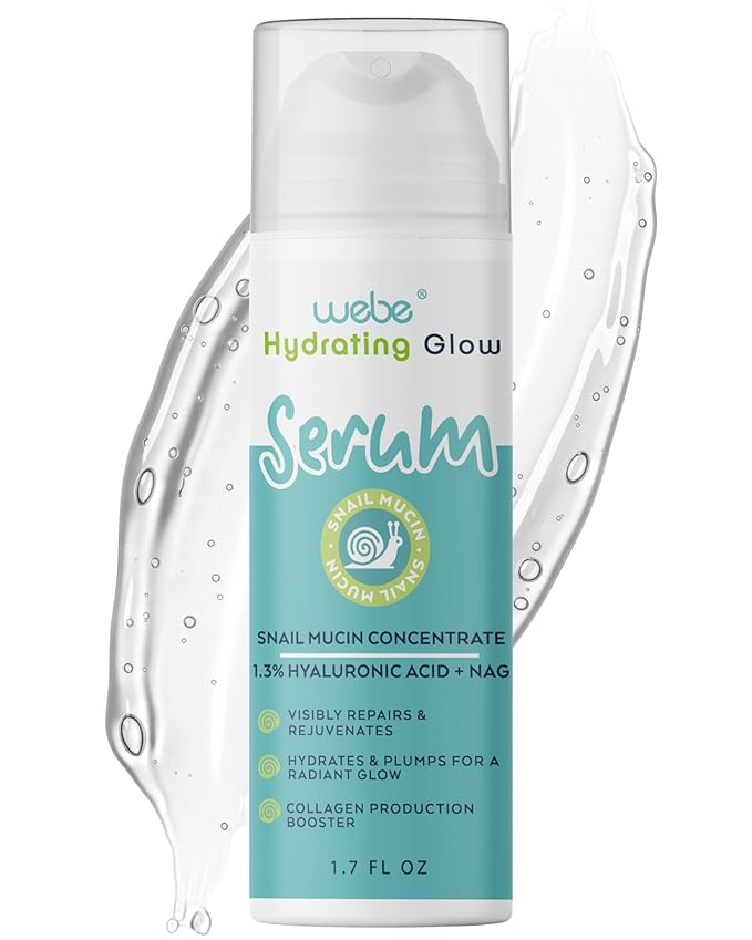 WEBE Naturals Snail Mucin 94% Hydrating Glow Serum | 1.3% Hyaluronic Acid & N-Acetyl Glucosamine | Collagen Boosting, Plumping, Anti Aging, Intense Moisturizing Serum for Radiant, Dewy Skin