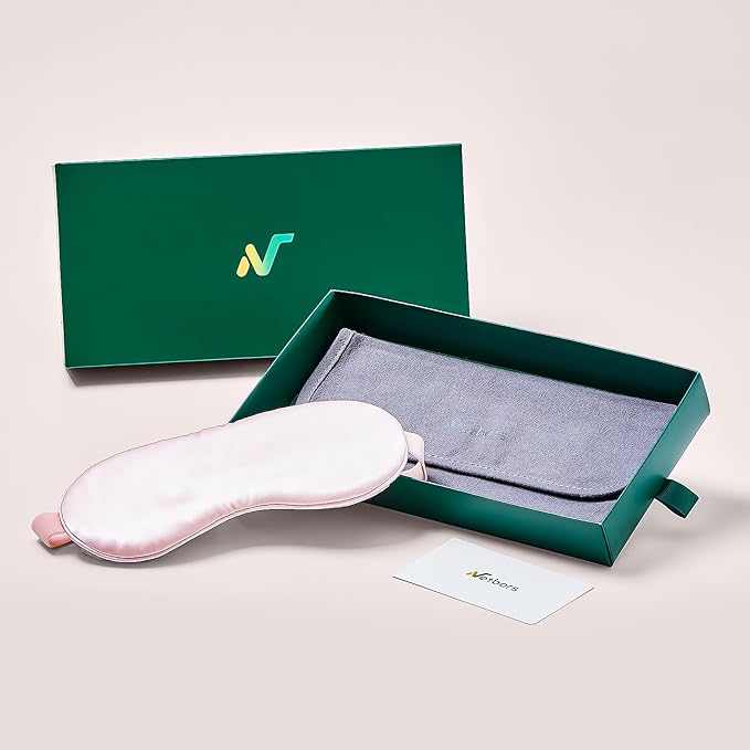 22mm Mulberry Silk Beauty Sleep Mask with Velvet Band & Travel Pouch, Light Blocking, Hair & Skin Friendly,Pink Gift Packaging