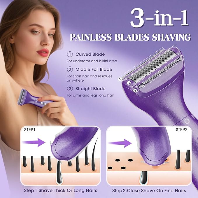 Electric Razor for Women,6 in 1 Women's Bikini Trimmer Shaver for Women & Men Pubic Hair, Private Area, Legs, Eyebrow,Face, Nose, Eyebrow, Body Hair Removal IPX5 Waterproof Wet & Dry