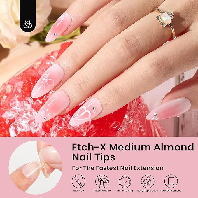 Beetles Gel Nail Tips Medium Almond Etch X, 12 Sizes 288 PCS Half Matte Full Cover Press on False Nail Tips Clear Acrylic Nails Extension Glue on Nails DIY Gift for Women