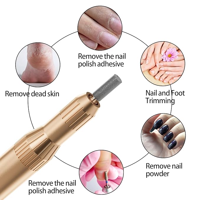 Electric Nail Drill Professional Machine Efile Manicure Pedicure Tools Portable File for Acrylic Gel Dip Powder Nails Salon Use Manicure Pedicure Nail Supplies (Gold)