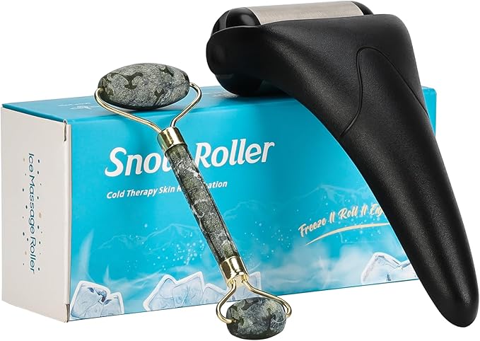 Stainless Steel Ice Roller for Face & Eye, Puffiness Migraine Pain Relief, Face Massager Jade Face Roller Skin Care Tools Self Care Gift Manual for Men Women