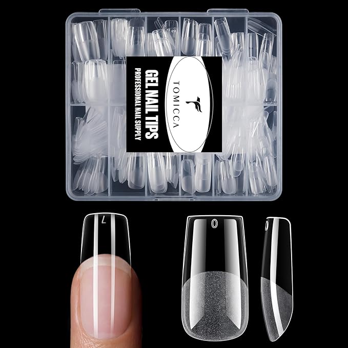 TOMICCA Medium Square Nail Tips Acrylic Nails 240Pcs Acrylic Nail Kit Pre-shape Full Cover Clear Nails Gel Nail Tips for Extension Nail Home DIY, 12 Sizes