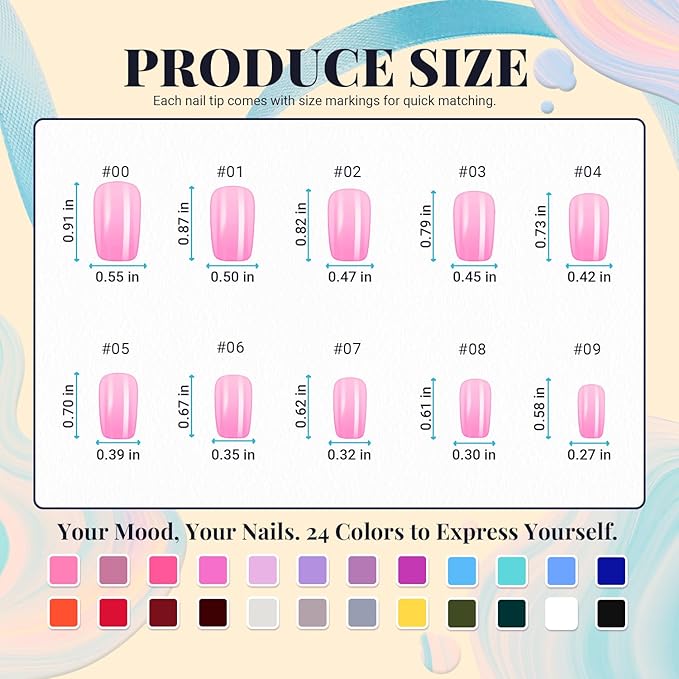 TsMADDTs Medium Square Press on Nails, 720PCS Fake Nails with Glue, Files, Sticker, Tweezer for Women Home Art DIY