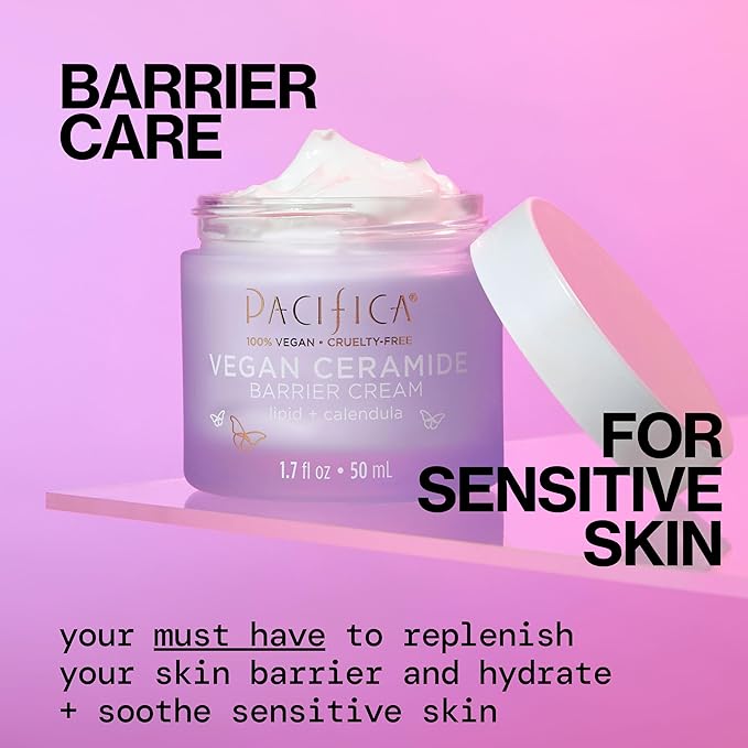 Pacifica Face Cream - Vegan Ceramide Barrier Cream w/Niacinamide & Shea Butter - Hydrating Daily Face Moisturizer Fragrance Free for Sensitive Skin, Vegan, Clean Beauty Allergy & Dermatologist Tested