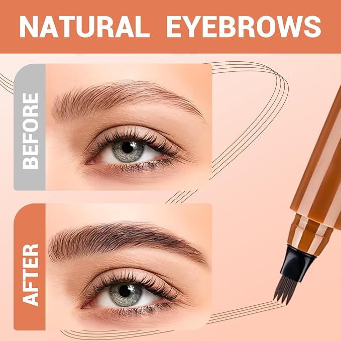 2025 Premium Magic Eyebrow Pencil with a Micro-Fork Tip, 3D Microblading Eyebrow Pencil Waterproof Contouring Pen, 4 Tipped Spoolie Brush Precise Brow Pen Natural Makeup Effect (Black)