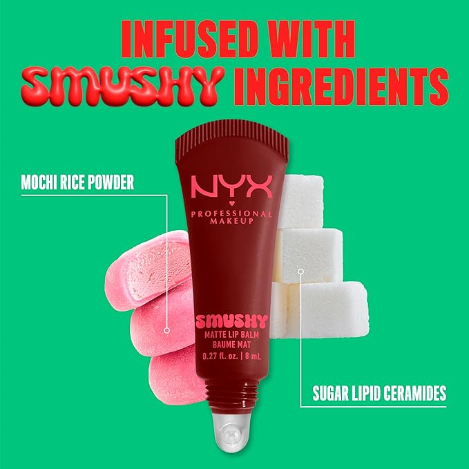 NYX PROFESSIONAL MAKEUP Smushy Matte Lip Balm, Tinted Lip Moisturizer with Soft, Matte Finish - Smudge Fudge (Chocolate Brown)