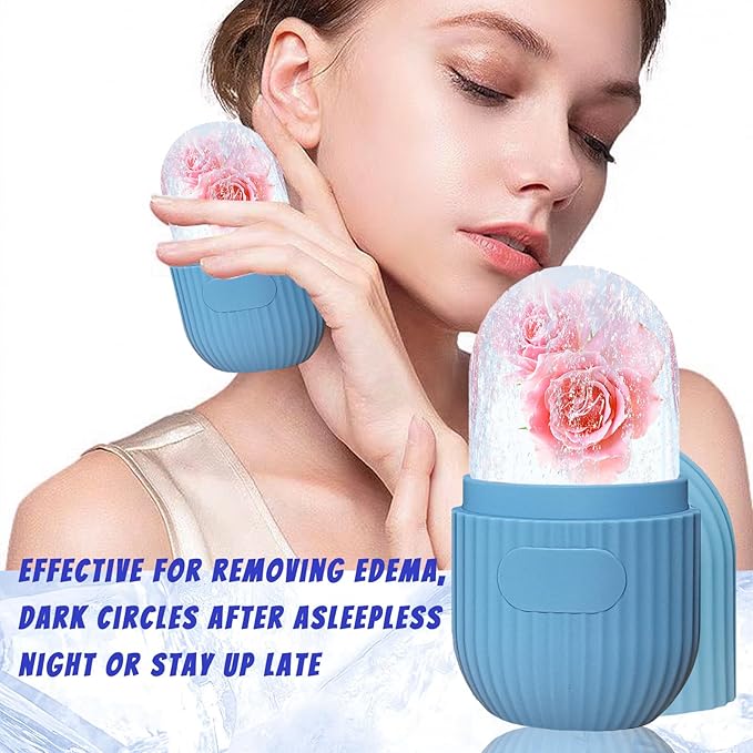 Ice Face Roller, Reusable Silicone Mold Face Massage Eye Facial Beauty Skin Care Tools Apply Ice for Shrink Pores Anti Wrinkle Reduce Puffiness Improve Skin Elasticity, Striped