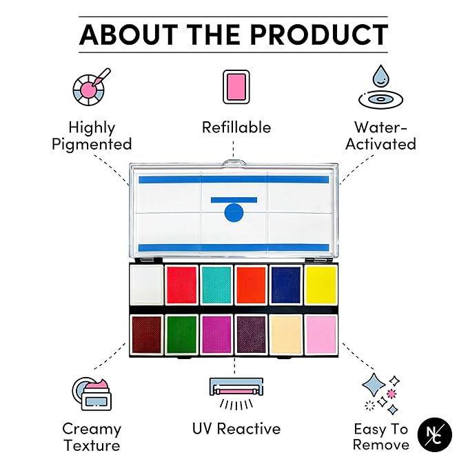 UV 12-Color Palette - Water-Activated Neon Glow Makeup