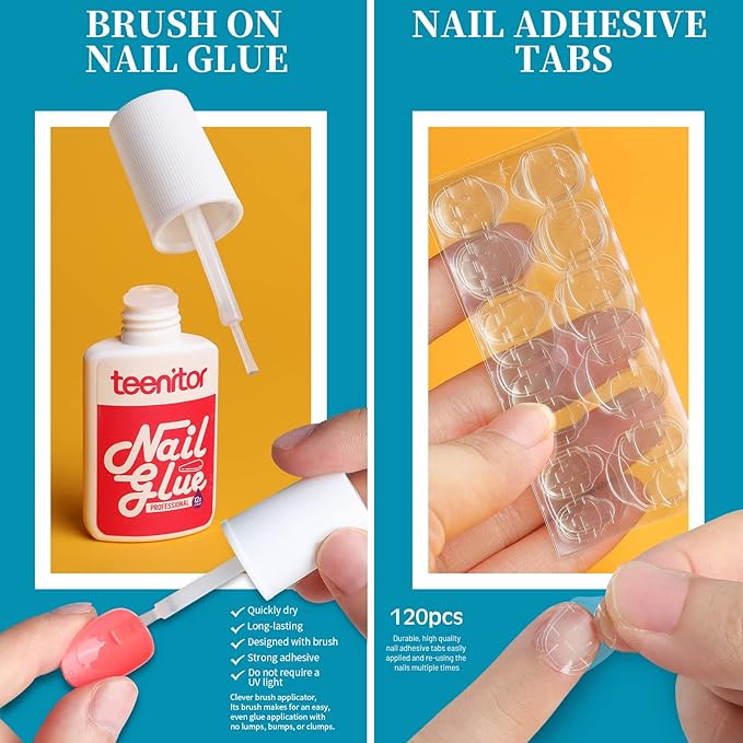 Teenitor Short Oval Press On Nails, 24 Colors Press On Oval Nails, 576pcs Press On Round Fake Nails, 12 Sizes Glue On Nails Short Almond Press On Nails with Nail Glue, Nail Adhesive Tabs