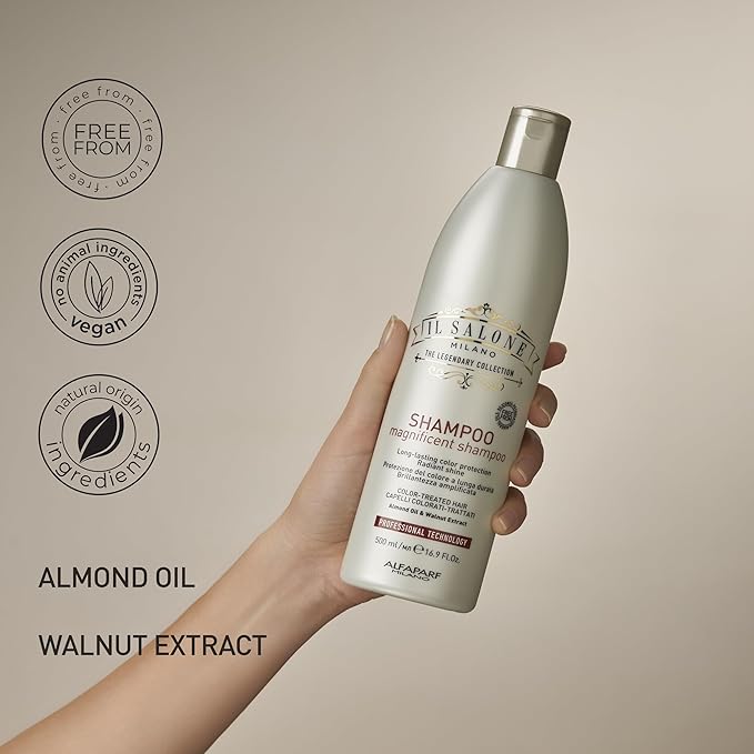 Il Salone Milano Professional Magnificent Shampoo - Color Safe Shampoo for Processed and Color Treated Hair - Enriched with Almond Oil for Radiant Shine - Salon-Quality Hair Care (16.9 oz / 500 ml)