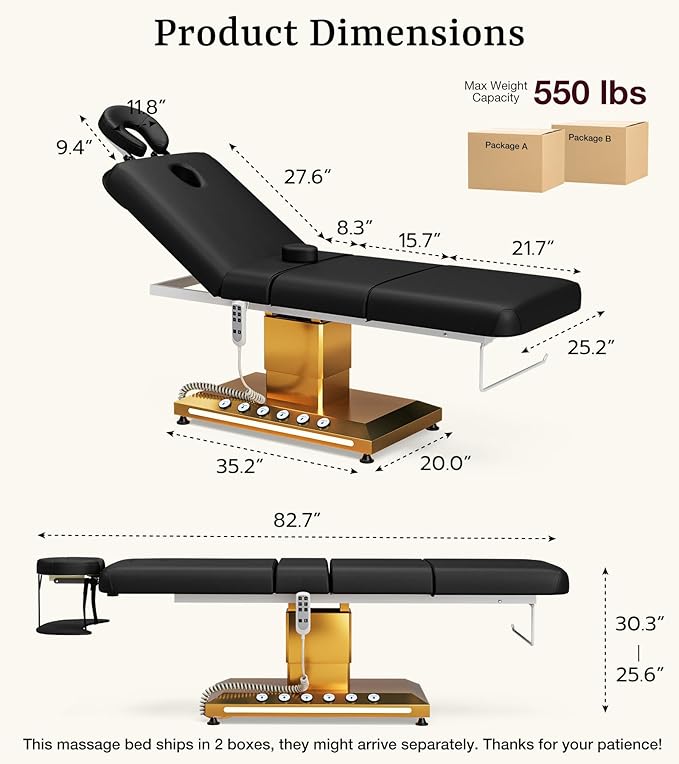 Icoget Professional Full Electric Spa Massage Treatment Table, Medical Bed with Independent Leg Adjustment, Facial Bed with Face Cradle for Beauty, Black