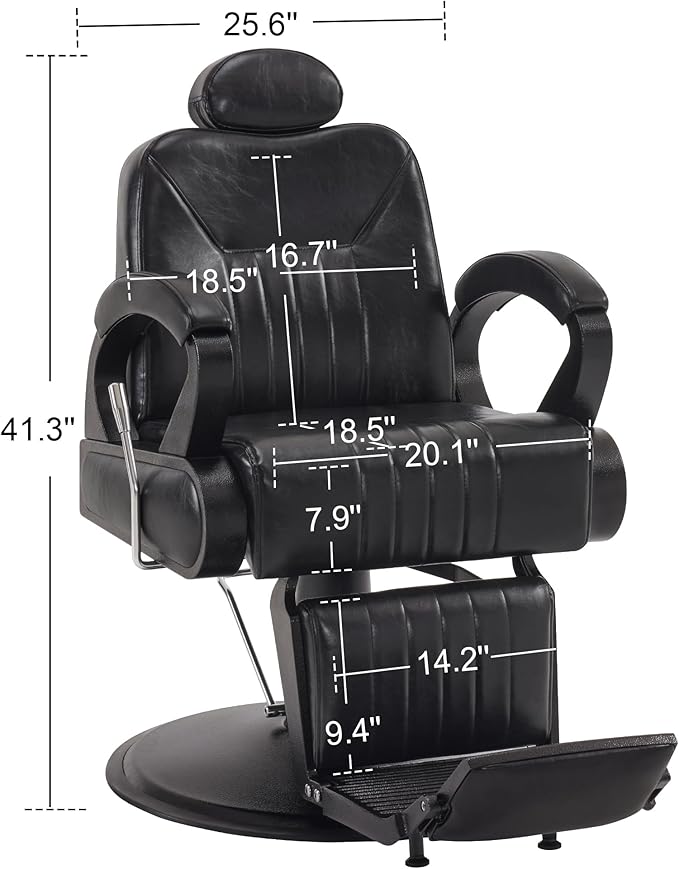 BarberPub All Purpose Barber Chair with Heavy Duty Pump,Reclining Adjustable Swivel Hair Styling Spa&Salon Chair for Hair Stylist, Home Salon,Barbershop 9502 (All Black)