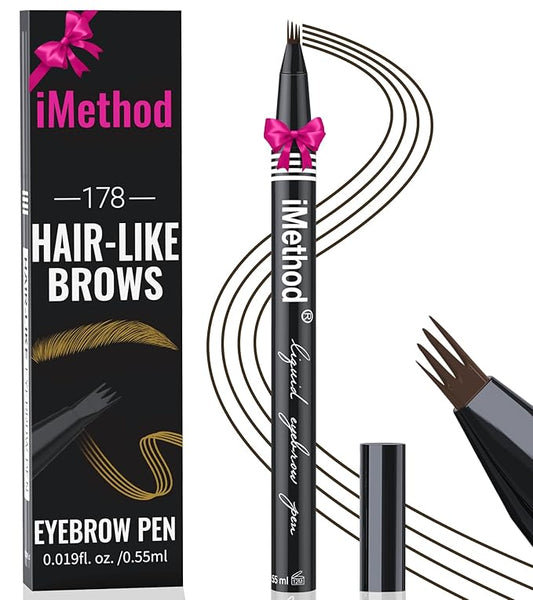 iMethod eyebrow pen - Microblading eyebrow pen, eyebrow pencil with a Micro 4-Fork Tip for Natural Hair-Like Brows, Long-Lasting Eye Brow Pencils for Women, Waterproof, Dark Brown
