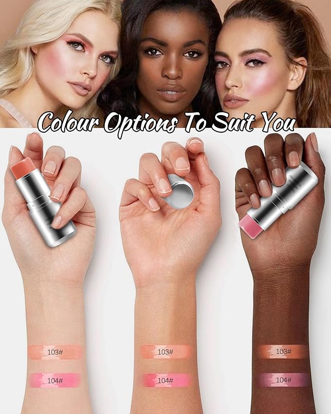 Peach Pink Cream Blush Stick, Monochromatic Multi-Blush Stick for Cheeks & Highlighter, Pigmented Long Lasting Smooth Natural Cheek Tint, Matte and Dewy Finish, Vegan & Cruelty-Free for All Skin-04