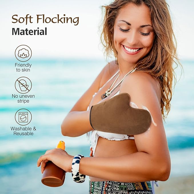 Luxspire 5 Piece Self Tanning Mitt Applicator Kit, Soft Tanner Mitt Set with Exfoliating Glove, Back Lotion Applicator, Face Makeup Brush, Mini Finger Face Self Tanner Mitt for Lotions, Mousses,Creams