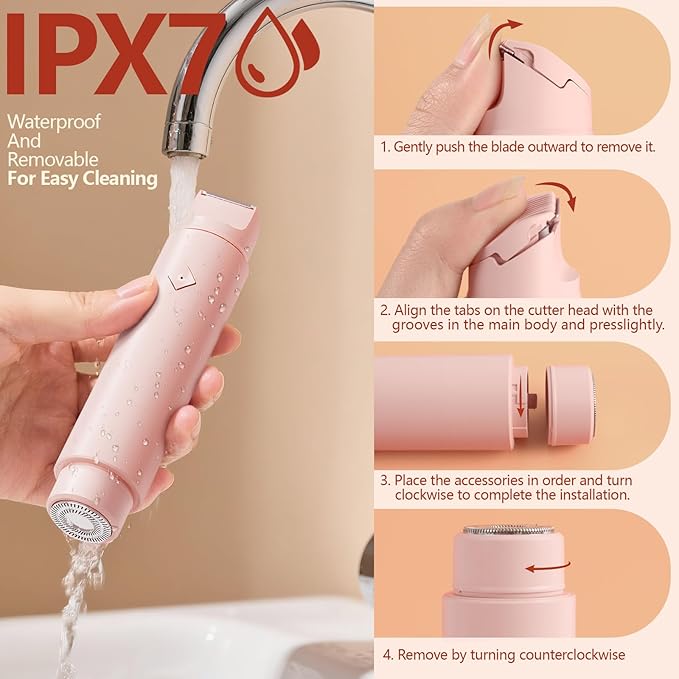 Dermave Bikini Shaver - Electric Bikini Trimmer for Women, Dual Head Shaver, 2-in-1 Womens Electric Razor (Pink)