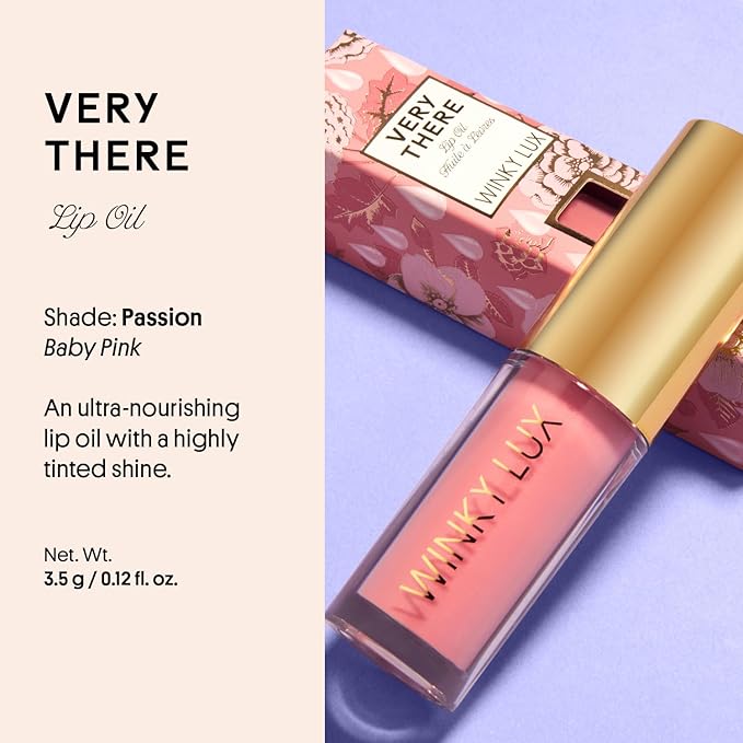 Winky Lux Passion Very There Lip Oil - Hydrating Baby Pink Tint with Jojoba Oil, Non-Sticky Glossy Lip Oil, Tinted Pink Gloss for Juicy Lips & Soft Vanilla Scent