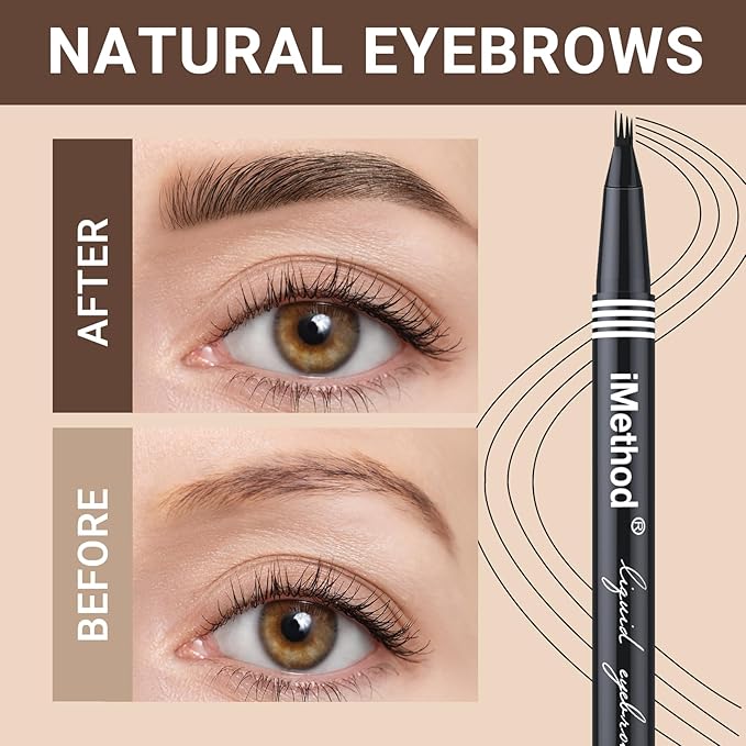iMethod eyebrow pen - Microblading eyebrow pen, eyebrow pencil with a Micro 4-Fork Tip for Natural Hair-Like Brows, Long-Lasting Eye Brow Pencils for Women, Waterproof, Dark Brown