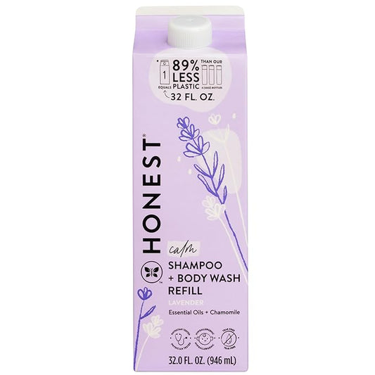 The Honest Company 2-in-1 Cleansing Shampoo + Body Wash Refill Carton | Gentle for Baby | Naturally Derived, Tear-free, Hypoallergenic | Lavender Calm, 32 fl oz
