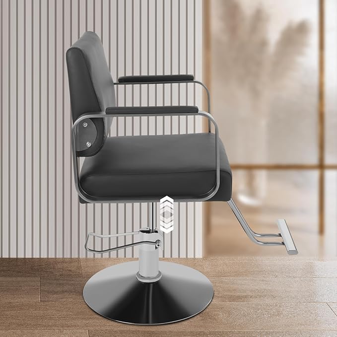 Stylist Salon Chair 360° Rotatable Barber Chair Hydraulic Pump Styling Vanity Chair Spa Beauty Equipment for Hair Stylists, Tattoo Artists, Max Load 440 LBS (Black and Silver)