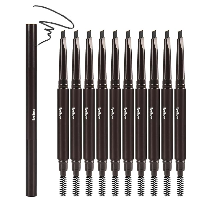 Ultimate Eye Brow Pencils Set for Women, 10Pcs Retractable Double-ended Eyebrow Pen with Brow Brush, Shaping & Filling, Contours, Definers, Fine Tip (01-10Pcs-Black-Retractable Triangle)