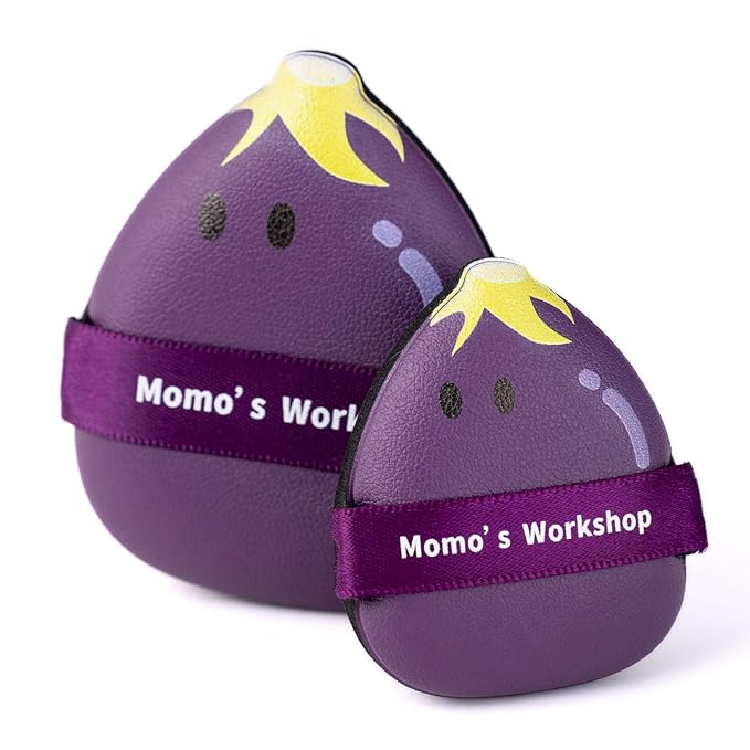Momo's Workshop Eggplant Makeup Sponge Set - Dual Wet & Dry Use, Reinforced Strap, Even Foundation Application, for Cushion/Cream Foundation to Achieve Natural Finish,2pcs,L+M & Storage Case