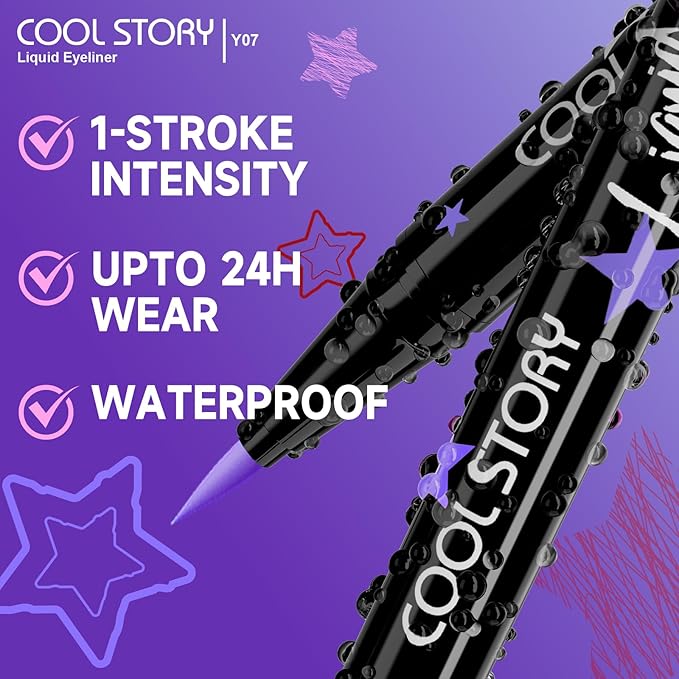 COOL STORY Liquid Eyeliner Waterproof Smudge Proof Eye Liner, 24H Long-Lasting, 0.6ml/0.02 fl.oz (Purple)