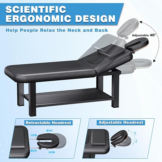 31in Wide Massage Table with 1500lbs Weight Capacity, Iron Base, Massage Bed Adjustable Height for Professional & Home Use, Spa Treatment Table for Relaxation and Therapy