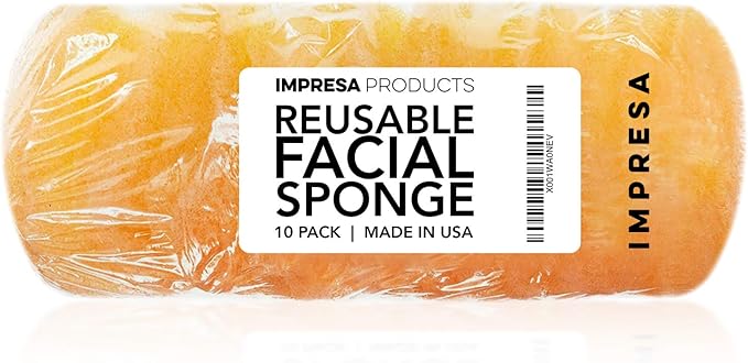 IMPRESA Face Scrubber Exfoliator Sponges - Regular Puff - Natural Medical-Grade Foam - 10 Pack Reusable Exfoliating Pads - Deep Cleanse & Dead Skin Removal - Normal to Oily Skin