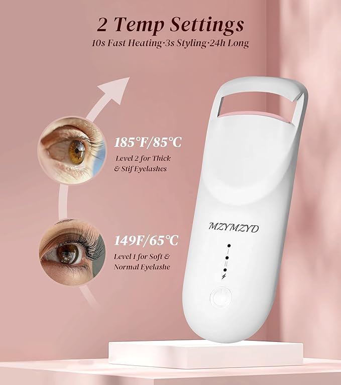 Heated Eyelash Curler, Eyelash Curlers with 10S Quick Heat-Up, 2 Temp Settings, 3S Styling & 24H Long-Lasting Natural Curl, Type-C Recharge, Mini Electric Eyelash Curler for Travel - White