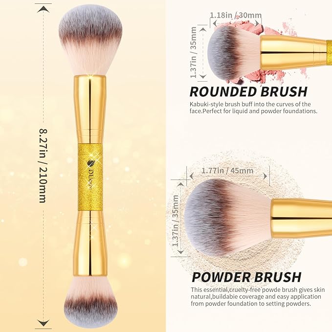 DUcare Makeup Brushes 2Pcs Double Ended Foundation Contour Bronzer Setting Powder and Blush Brush ideal for cream or powder