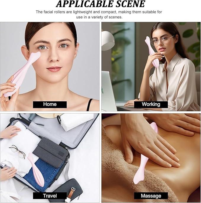 Lafo Facial Massage Roller, Silicone Face Massage Tools,Face Roller Skin Care for Shapes Body & Face Curves, Reduces Tiredness, Self Care Gift for Women Face and Eyes Massage (Pink)
