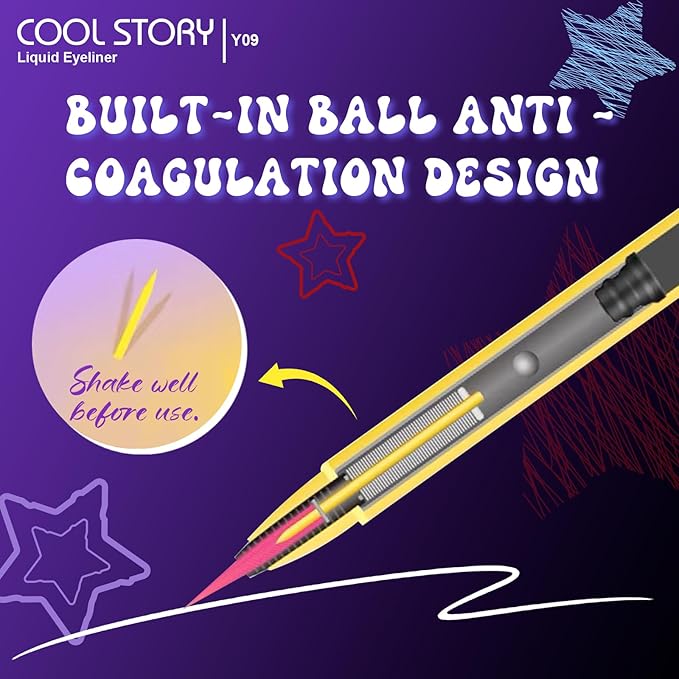 COOL STORY Liquid Eyeliner Waterproof Smudge Proof Eye Liner, 24H Long-Lasting, 0.6ml/0.02 fl.oz (Blue)