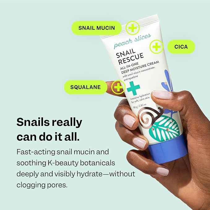 Peach Slices - Snail Rescue All-in-One Deep Moisture Cream (2.82 oz) - Snail Mucin - Intensive Hydration, Soft Skin - Squalane, Hyaluronic Acid & Cica - Vegan, Cruelty Free, Korean Skin Care & Beauty