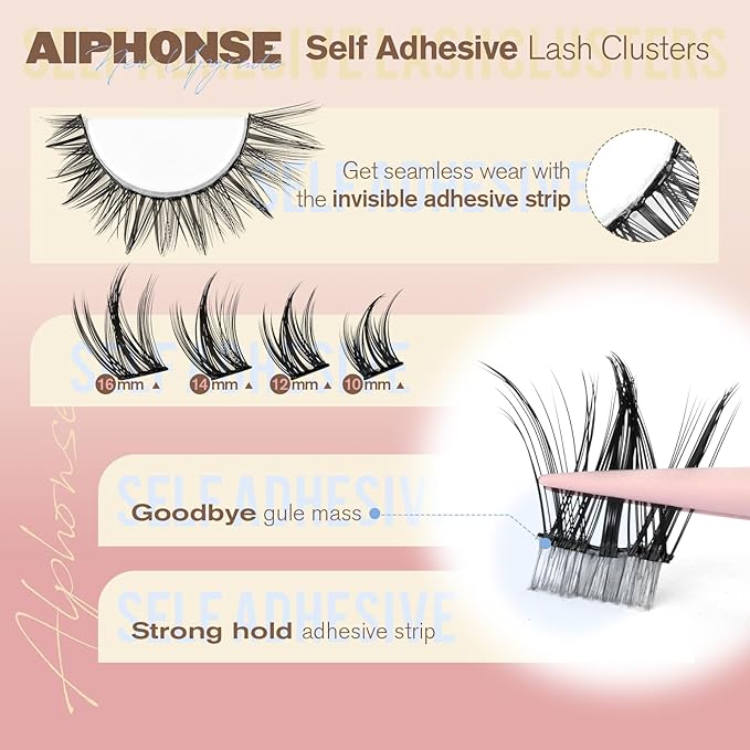 Self Adhesive Eyelashes Manga Lash Clusters No Glue Needed Self Adhesive Lashes 10-16mm Eyelash Clusters Press on lashes Natural C-Curly Pre Glued Eyelashes with Anti-Stick Tweezers by ALPHONSE