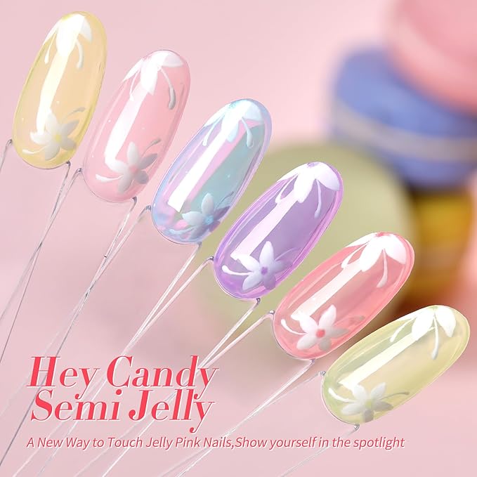 Born Pretty Jelly Pastel Gel Nail Polish Milky Jelly Gel Polish Spring Summer Macaron Candy Sweet Color Translucent Blue Red Green Yellow Pink Purple Easter Gift Nail Art Manicure DIY Home and Salon