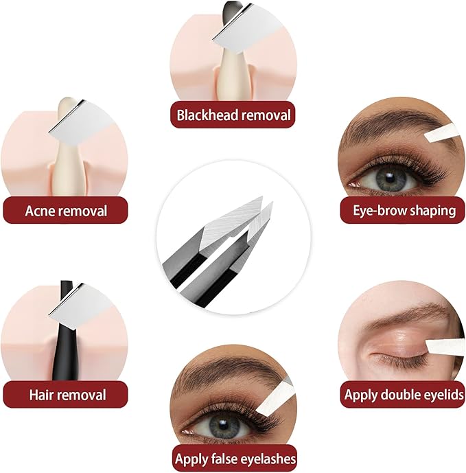 Tweezers for Women Facial Hair, Precision Slant Eyebrow Tweezers, Sharp Plucker for Remove Hair and Blackhead, With Travel Case