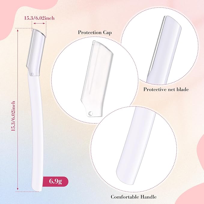 Lasnten 6Pcs Dermaplane Razor Eyebrow Facial Razor for Women Men Single Blade Multipurpose Eyebrow Trimmer Skin Hair Removal Shaver Face Razor Dermaplaning Exfoliating Tool Include Blade Cover(White)