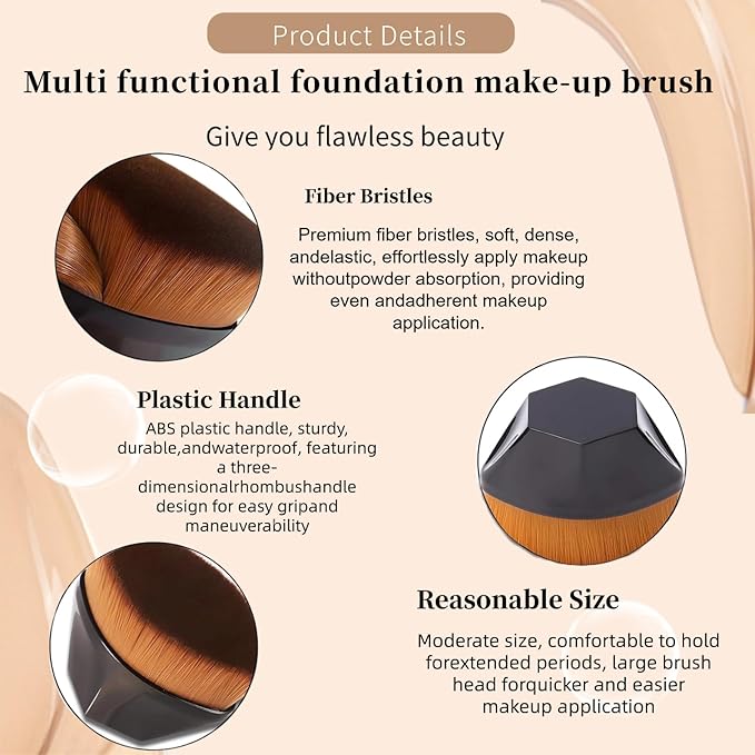 ss 4-Piece Flat Top Kabuki Brush Set - Hexagonal Face Powder Brush & Blush Red Liquid Foundation Brush with Black Protective Covers