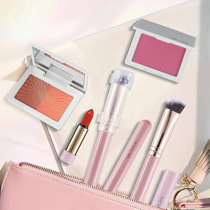 GLO&RAY Angled Concealer Brush with Cap – Flat Top Synthetic Makeup Brush for Under Eye, Spot Coverage, Travel Size Concealer Blending Tool for Liquid & Cream Application (Pink)