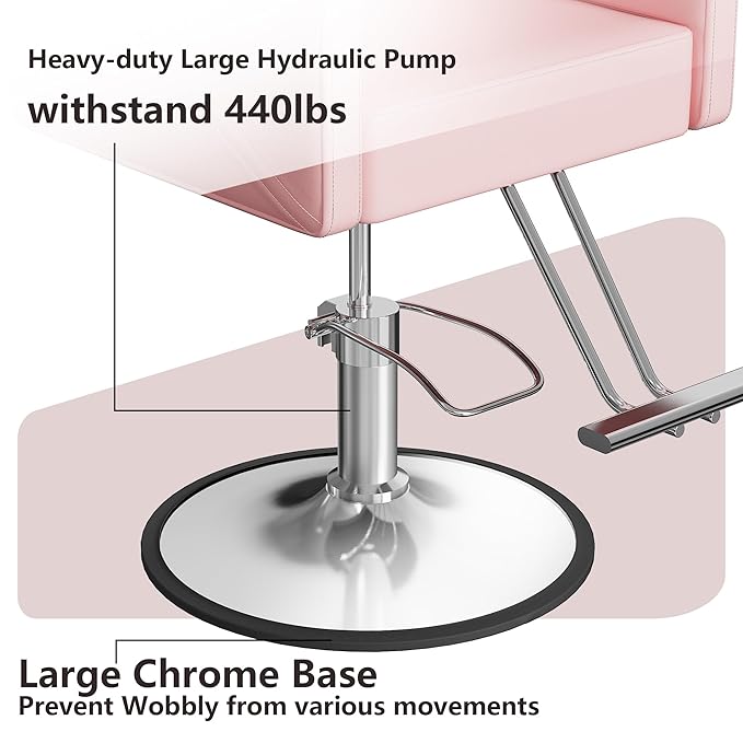 Barber Salon Chairs for Hair Stylist, Height Adjustable Hydraulic Salon Chair, 360 Degrees Rotation, Multi-Function Shampoo Chair for Home Barbershop, Pink