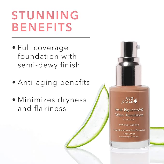 100% PURE Water Foundation Full Coverage Hydrating Makeup, Fl Oz