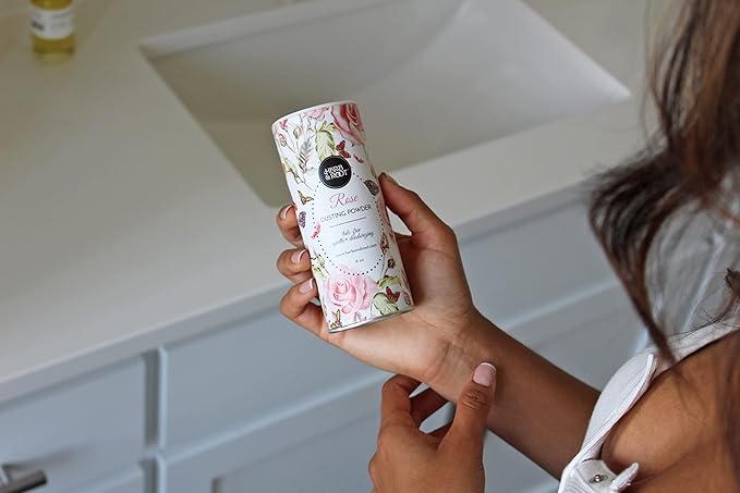 Herb & Root Rose Scented Talc-Free Dusting Powder for Women: Anti-Chafing Body Powder with Arrowroot and Oats, 6 oz