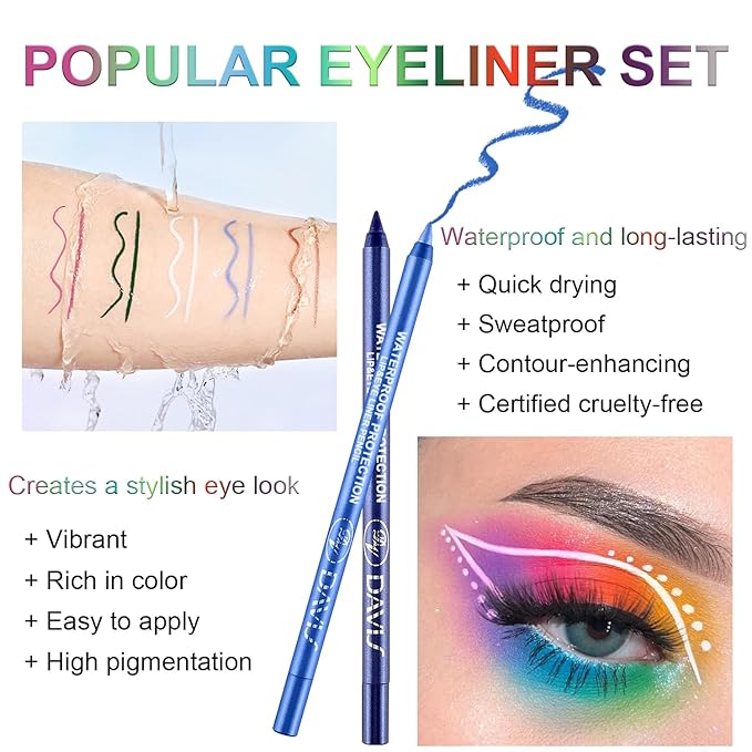3 Colorful Eyeliner Pen Set, Eye Shadow Pencil, Pearl Eyeliner Kit Metallic Glitter Eye liner Pencil for Women Eye&Lip Liner Professional Eye Makeup Set Colorful Eye Color (3PCS D)