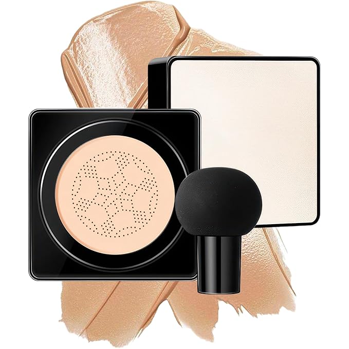 Air Cushion CC Cream Mushroom Head - Moisturizing Screw Lid Concealer Makeup Base Create Long-Lasting & Waterproof Makeup, Cushion Foundation Full Coverage for All Skin Types (Natural)
